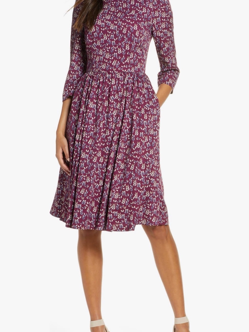Gal Meets Glam Plum Floral Midi Fit-and-Flare Dress